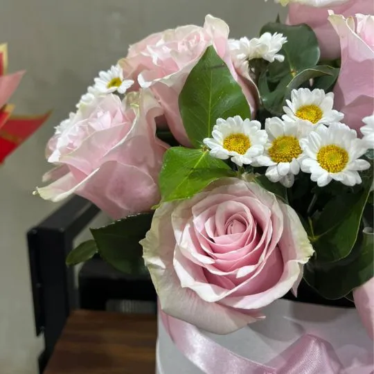 Caja pote con 15 rosas rosadas importadas